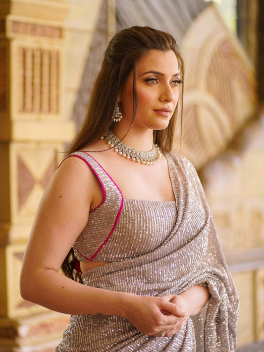 Silver Sequence saree