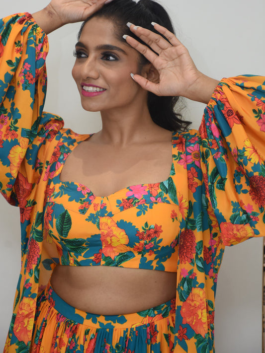 Yellow printed lehenga