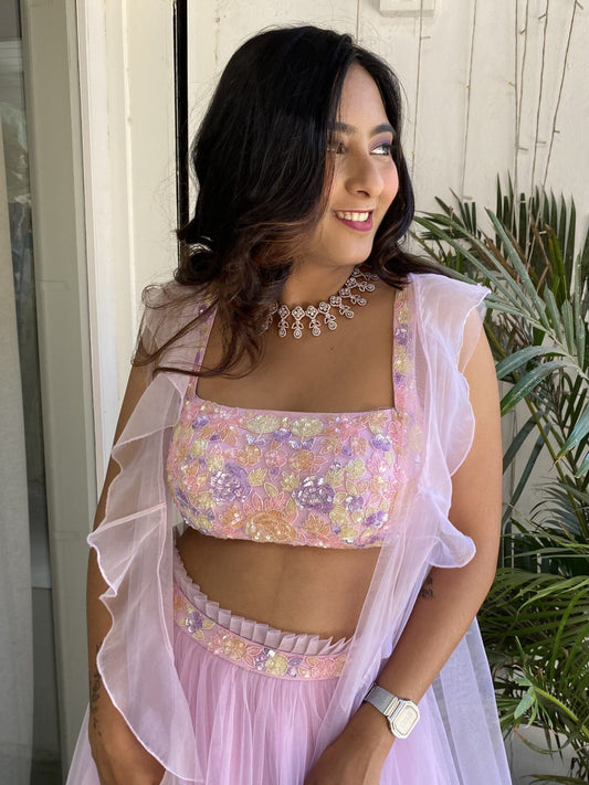 Lilac ruffle lehenga