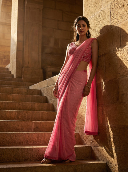 Chic Pink Saree By Chamee & Palak