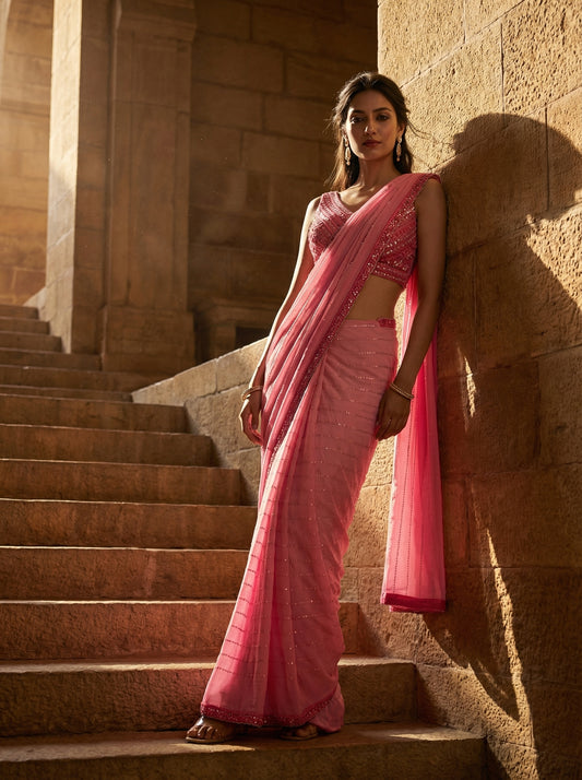 Chic Pink Saree By Chamee & Palak