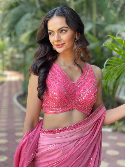 Chic Pink Saree By Chamee & Palak
