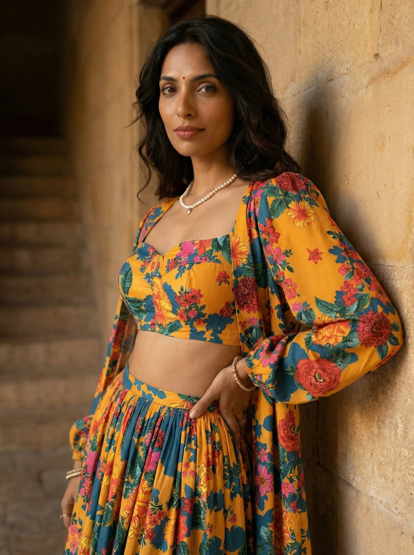 Yellow printed lehenga