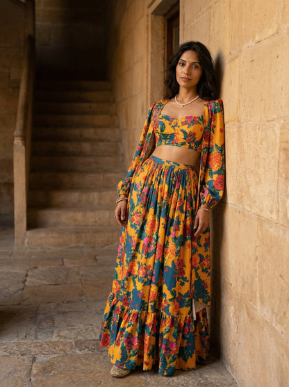 Yellow printed lehenga