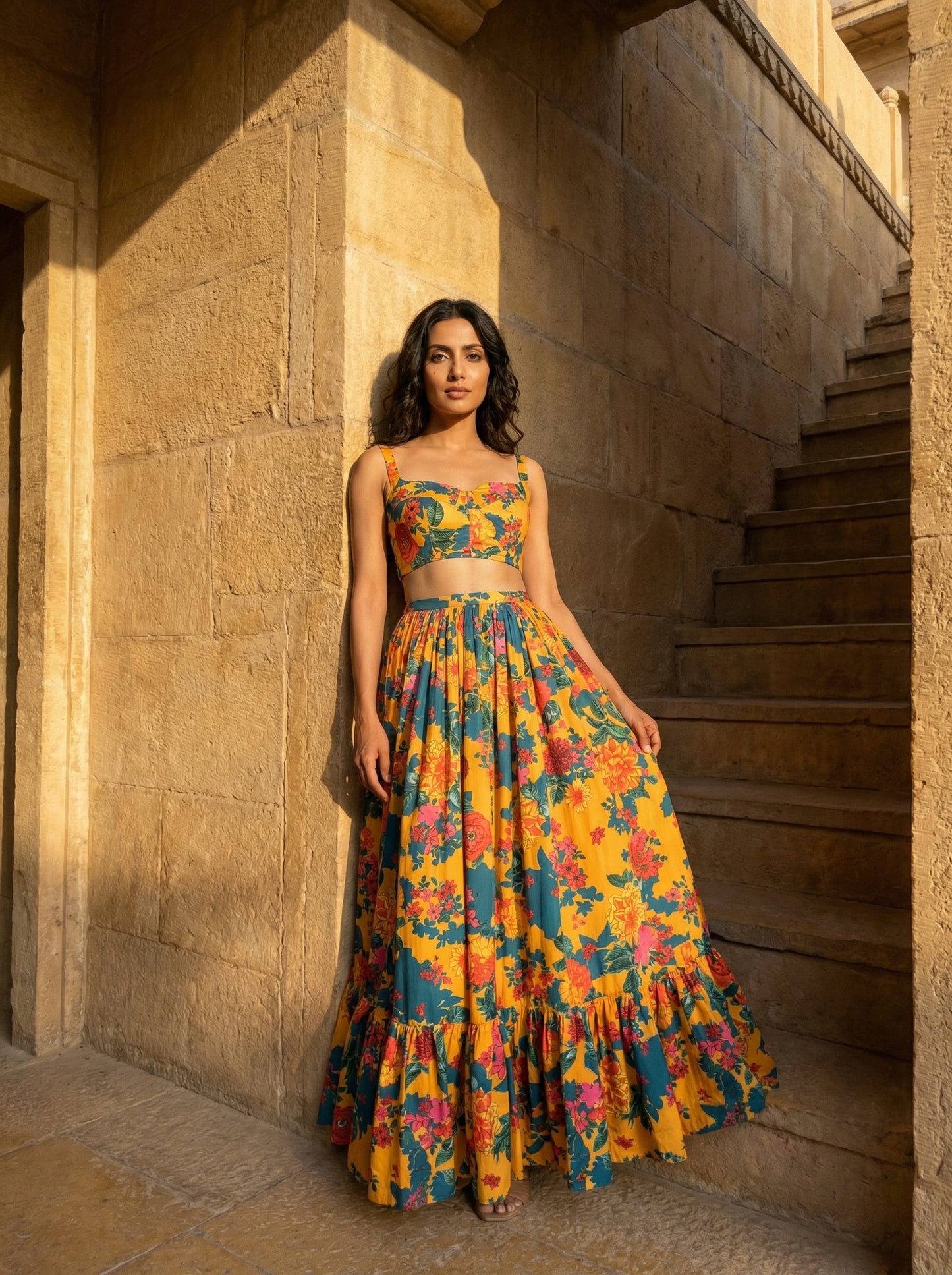 Yellow printed lehenga