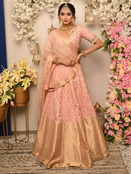 Peach Banarasi Lehenga