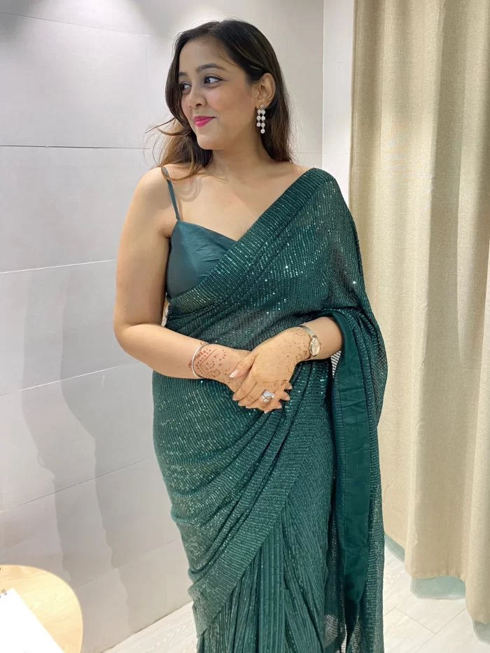 Green sequence saree